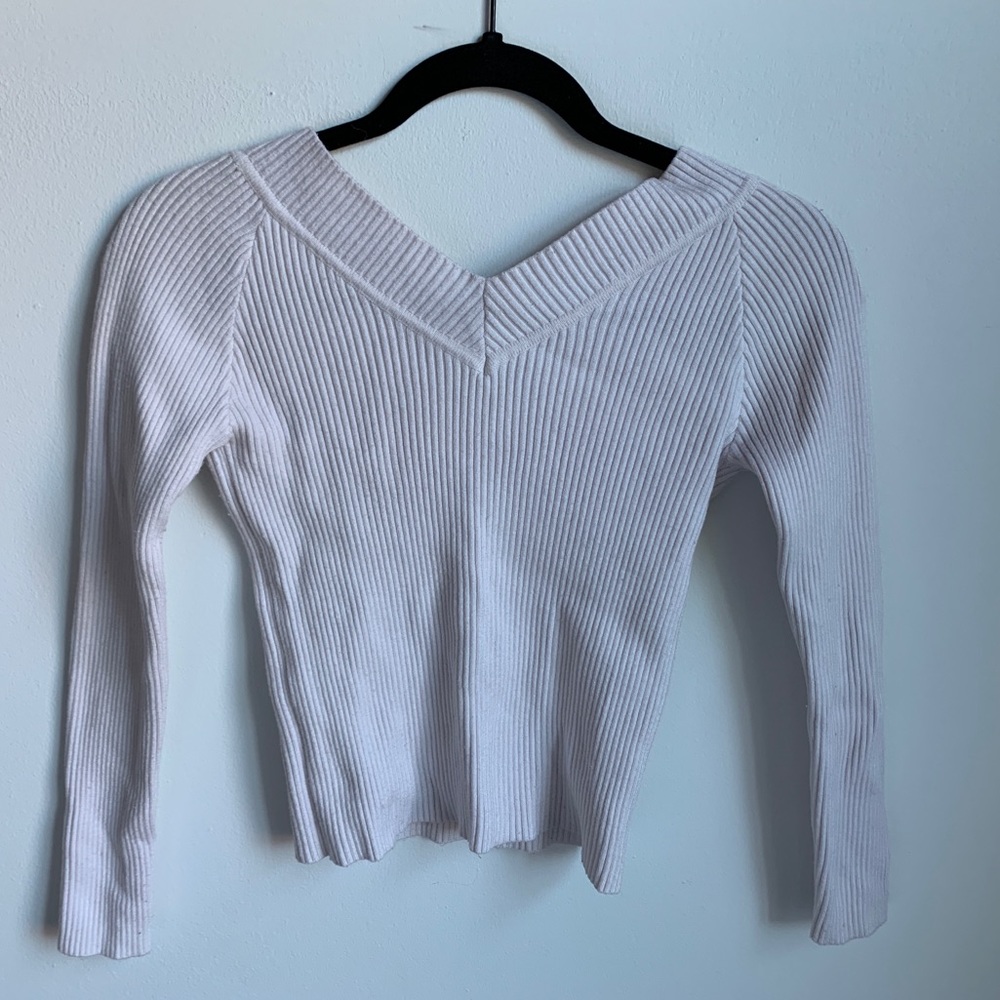 White Rib Knit Long Sleeve Top